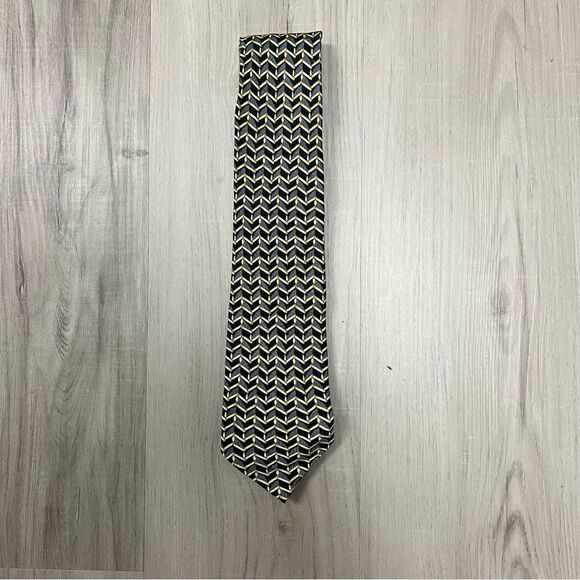Rafalleo Other - Rafaello mens silk tie gold navy pattern. 100% silk. Vintage.